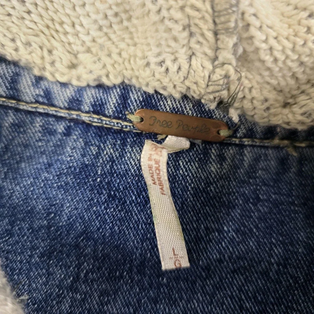 Free People Jacket Womens Large Blue Denim Hooded Sweatshirt Sleeve Button Front - Picture 8 of 13